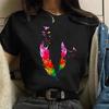 Women's T-shirt Watercolor Feather Graphic Printed T Shirt Women Short Sleeve Tshirt 90s Streetwear Female Clothes Tops