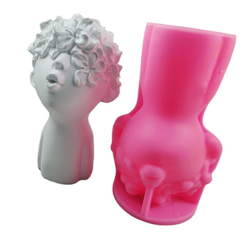 3D Large 20CM Flower Cover Eyes Boy Plaster Ornament Silicone Mold European Style Character Scented Candle Mould Silicone Mold