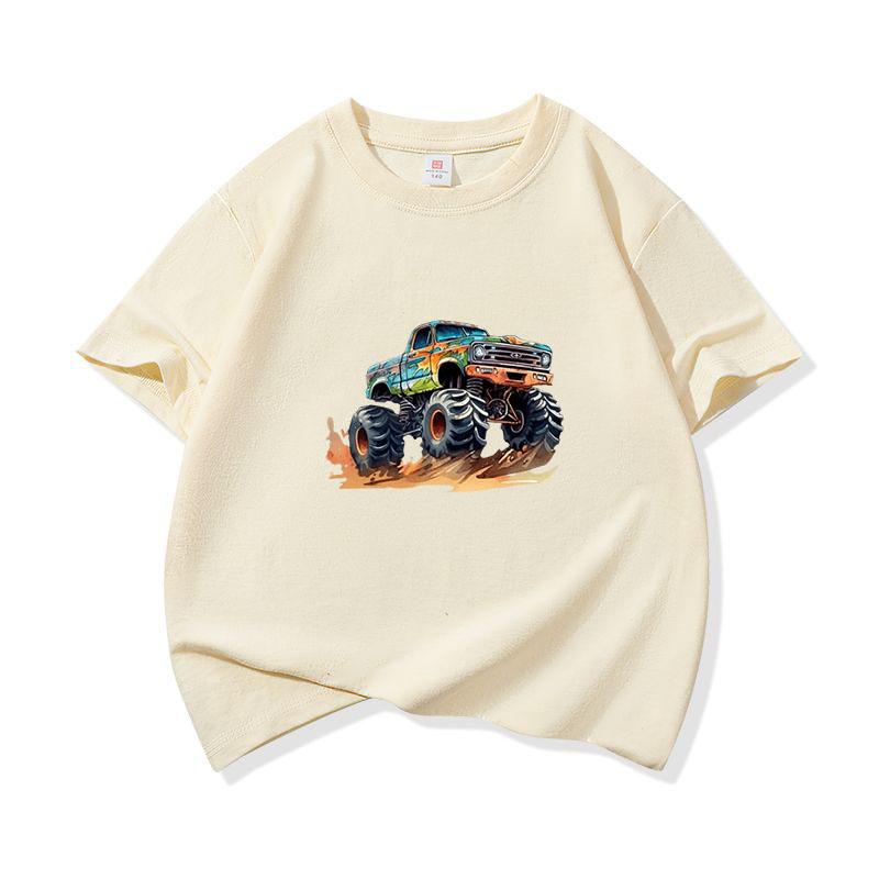 Kids Cotton T Shirt Bold Multicolor Offroad SUV Print Crew Neck Short Sleeve Tee Casual Boys Girls Summer Tops