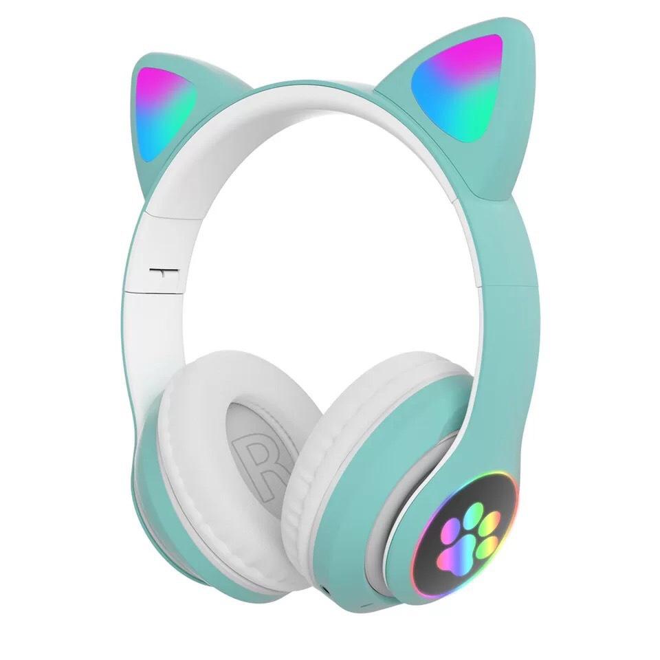 In Stock: 28 Foldable Cat Ear Bluetooth Headphones with Card Slot & Stereo Sound.