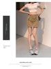 Women's High Waist Gray Workwear Mini Skirt with Drawstring Design