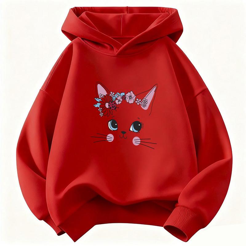 Sweet Cat Meme with Flower Cute Hoodie Kids Children's Sweatshirt Harajuku Hoody for Boys Girls Autumn Winter Casual Hoodies