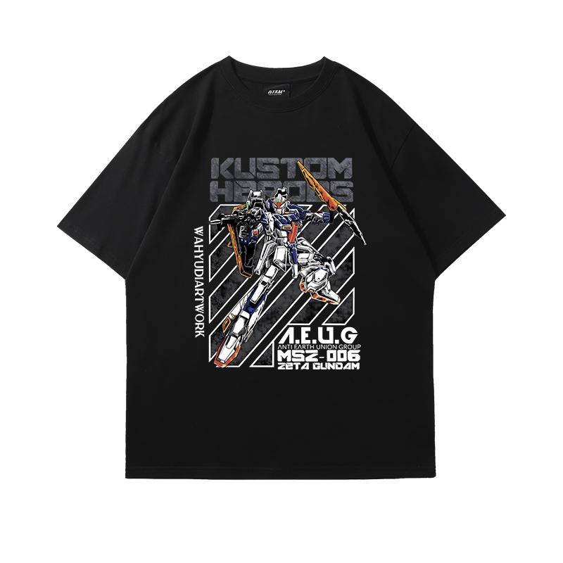 Gundam Shortsleeved Printed Tshirt 2025 Summer Male Tide Brand Cartoon Printing Pure Cotton Loose Youth Round Neck Tshirt