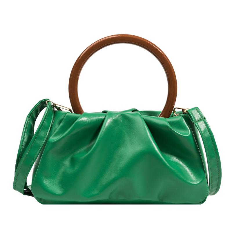 2025 New Simple Pleated Portable Women's Bag Solid Color Retro Casual Single Shoulder Oblique Span Small Square Bag