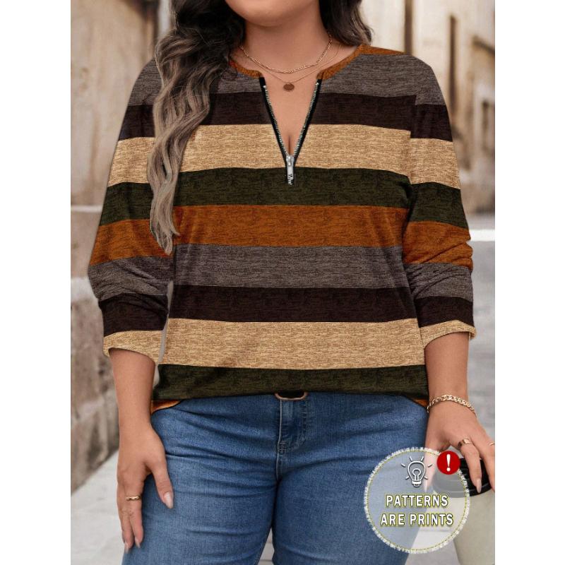 

Женская повседневная футболка с принтом в красную, белую и синюю полоску, свободного кроя, с круглым вырезом и длинными рукавами, женские топы с длинными рукавами, красный и синий топ, осенние топы 2XL