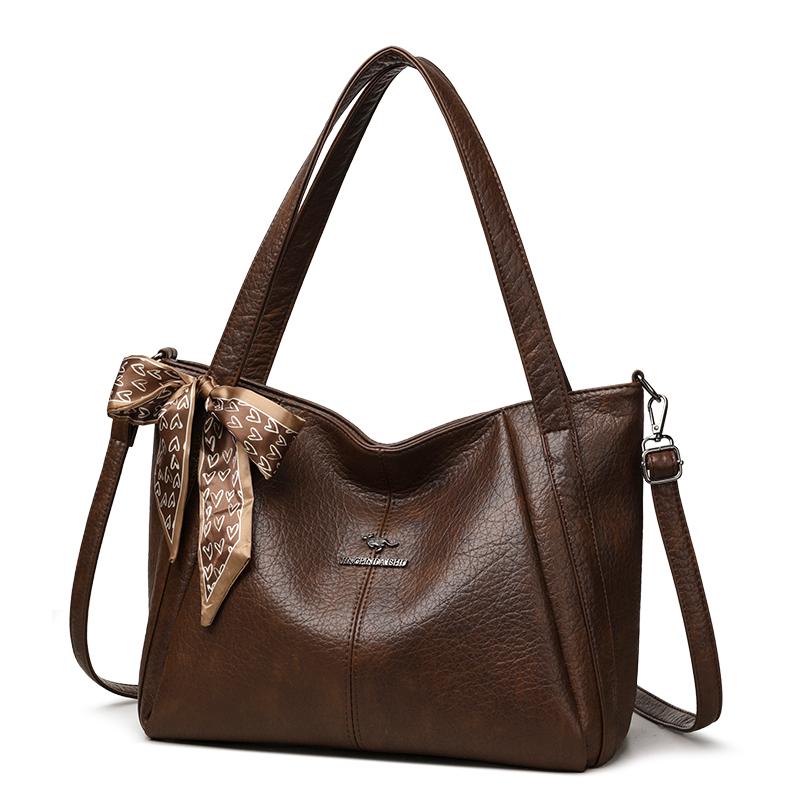 Large Capacity Commuter Shoulder Bag PU Retro Hand Tote Bag