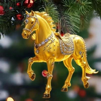Exquisite 2D Acrylic Horse Car Rearview Mirror Pendant Backpack Charm Christmas Tree Ornament Party New Year Hanging Decoration