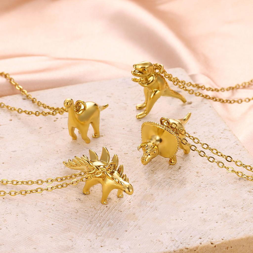 Fashionable Dinosaur Pendant Necklace Gold Chain Necklace Children Cute Wildlife Jewelry Accessory for Daily Party