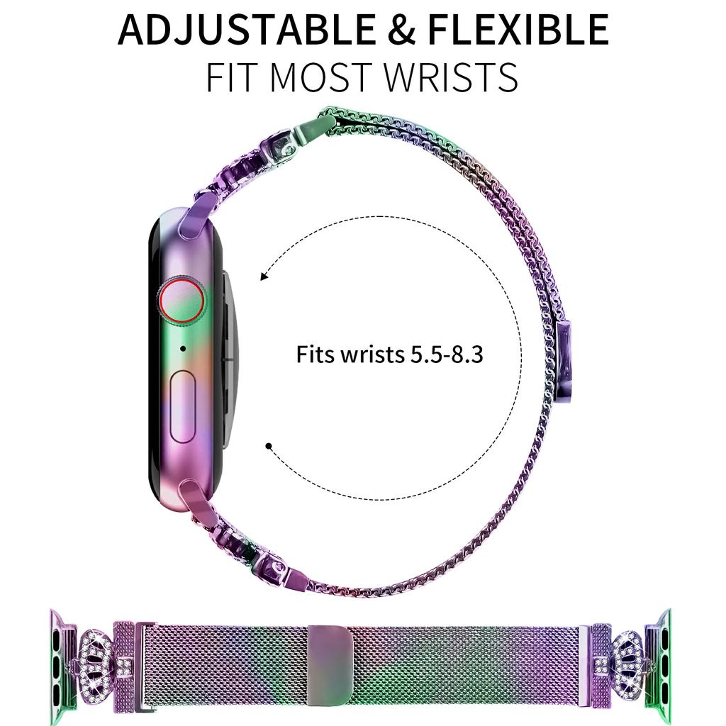 Milanese Band For Apple Watch Series 10 Ultra 9 8 7 SE 6 5 4 3 2 1 46mm 49mm 45mm 44mm 42mm Magnetic Crown Clasp Stainless Steel Strap