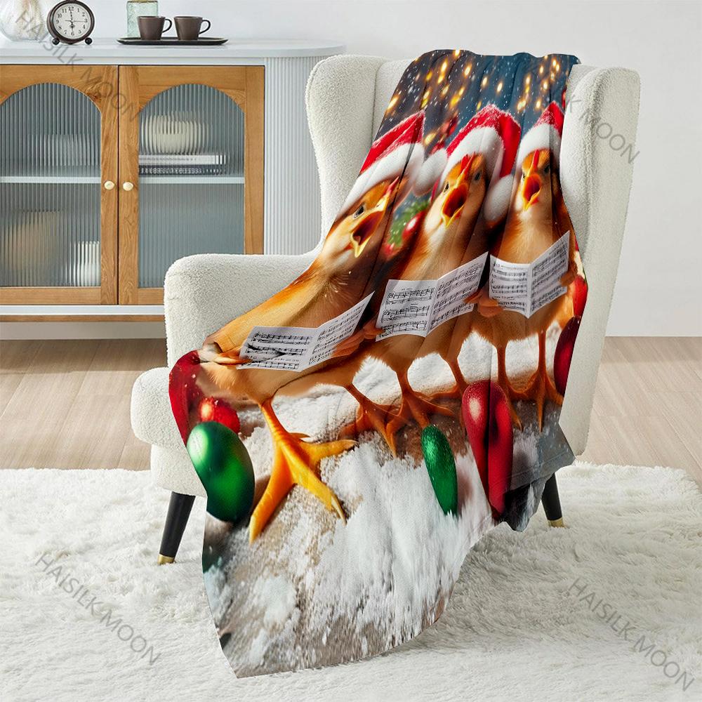 

Festive Chicks Singing with Music Pattern Blanket Flannel Material Soft Warm for All Seasons Home Outdoor Camping Picnics RV 75x90cm