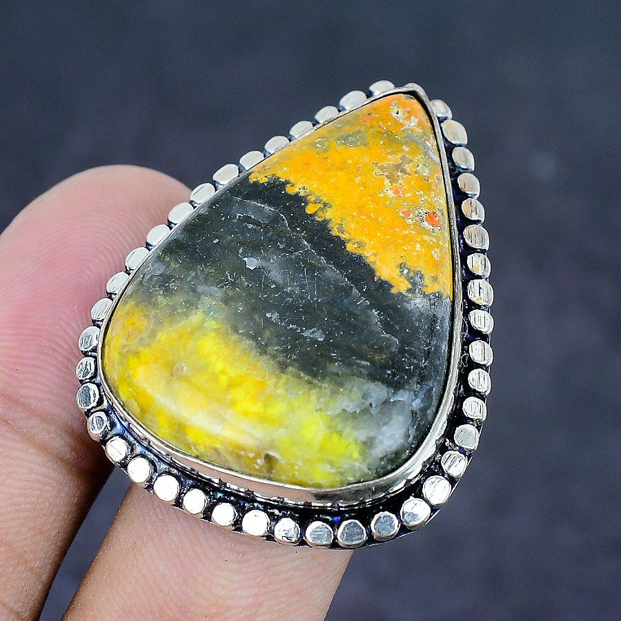 Natural Bumble Bee Jasper 925 Sterling Silver Jewelry Ring Size 9.5 G7j01