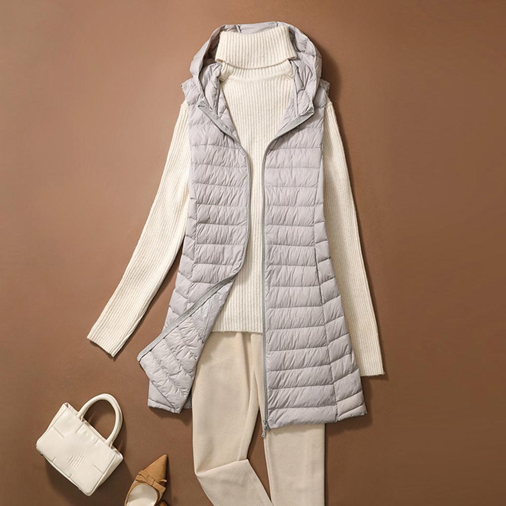 Moda și iarnă pentru femei cu glugă, de lungime medie, subțire, jachetă sport cu puf. Vestă