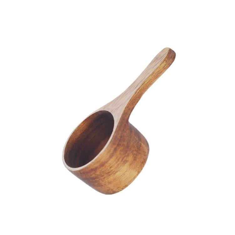 Cute Design Eco-Friendly Acacia Wood Modern Dark Wooden Coffee Bean Measuring Scoop Protein Powder Tablespoon Short Handle Spoon