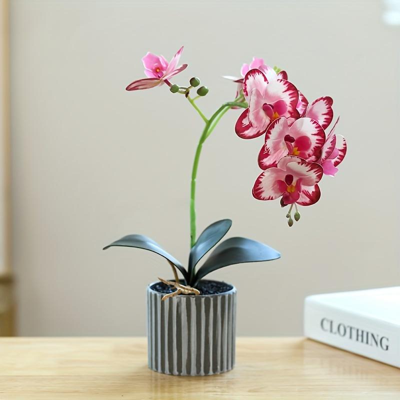 Elegant 8-Flower Phalaenopsis Orchid Bonsai - Lifelike Artificial Potted Plant for Home Decor, Includes Pot