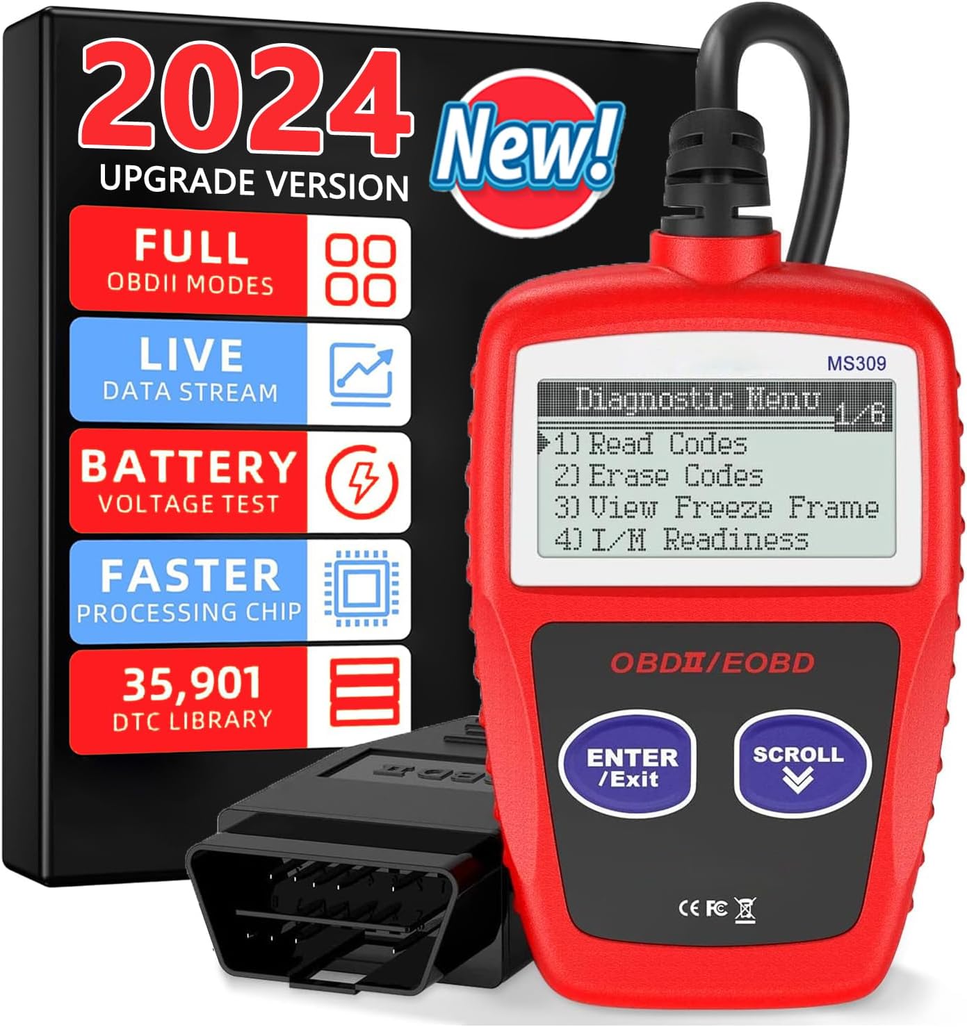

MultilingualCAN Code Reader —DTCs, Check Engine Light, Readiness, Freeze Frame & VIN красный