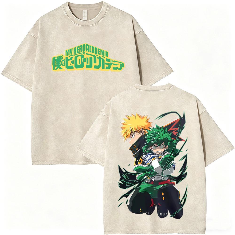 

Anime My Hero Academia Bakugou Katsuki Vintage Washed Tshirt Men Women Cartoon Cosplay Tshirts Casual Retro Oversized T Shirts S