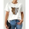 European Size Women's Black Leopard Print Round Neck T-Shirt - Short Sleeve Casual Blouse with Wild Animal Top for Summer