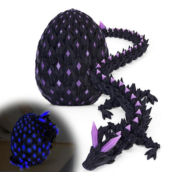 3D Printed Dragon Egg Figurine Movable Joints Luminous Loong Figure Fidget Toy Dragon Egg with Articulated Dragon Inside Decoration Ornament