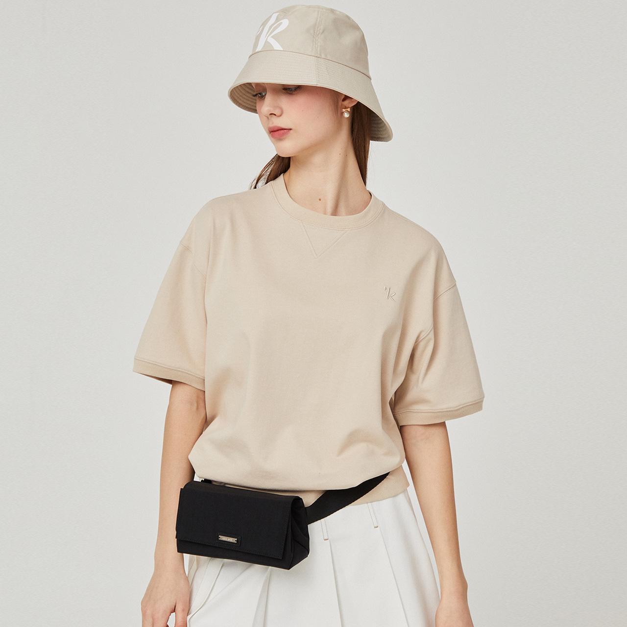 Rick Volume Embroidery Point Short Sleeve T-Shirt (Beige)_L4B1-Ts07C Note/S