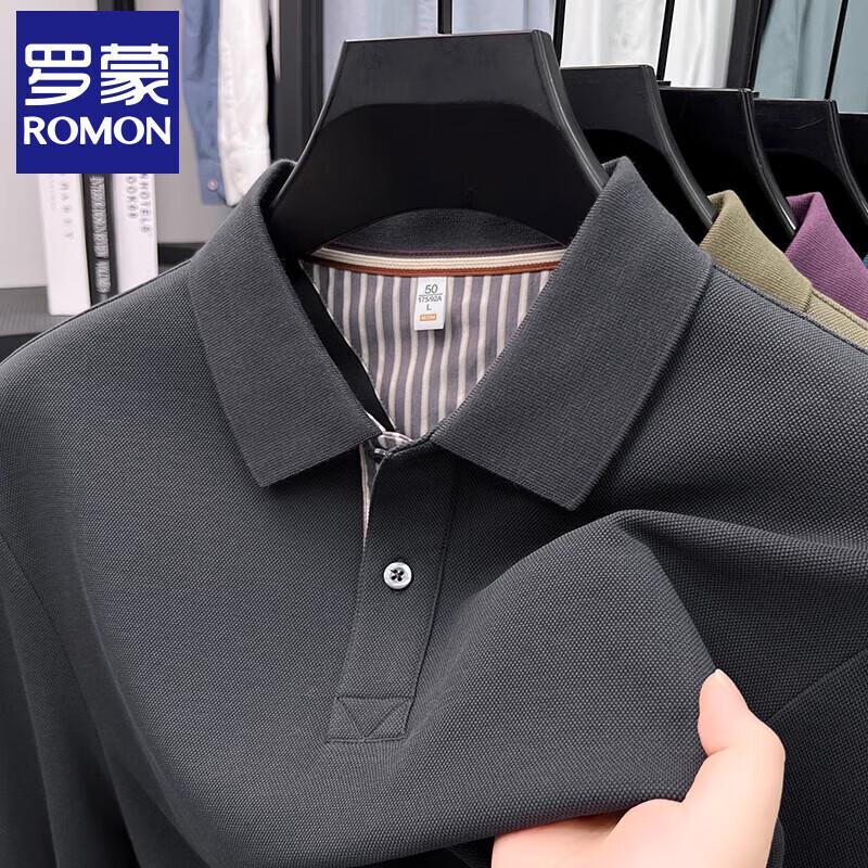 ROMON Men's 100% Cotton Long-Sleeve Polo Shirt