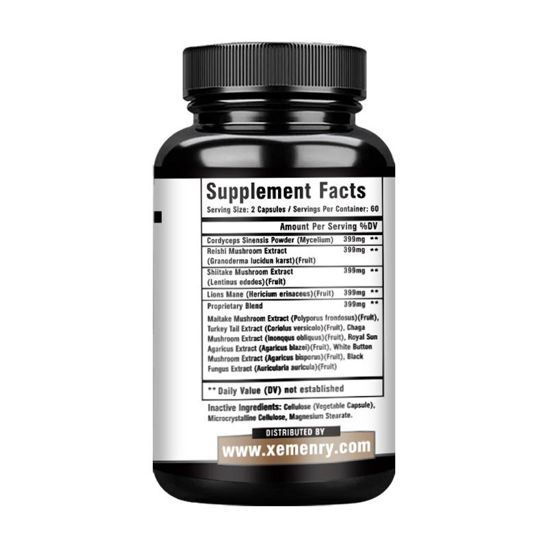Cápsulas de complejo de hongos totalmente naturales, 1995 mg de potencia, extracto de Cordyceps, apto para hombres y mujeres.