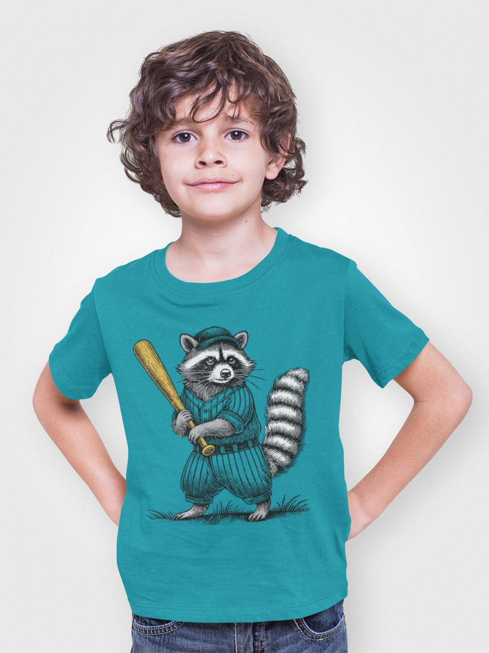 Whimsical Raccoon Baseball Kids Tee, 4XL
