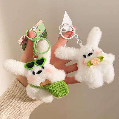 1Pc Kawaii Rabbit Plush Keyring Ornament Lovely Plush Animal Bowknot Keychain for Women Girls Versatile Bag Charm Pendant Gifts
