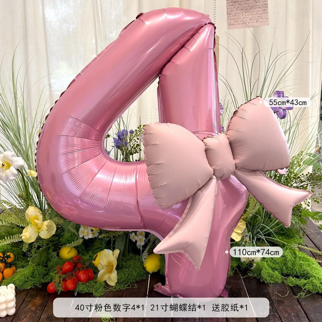 40inch Pink Number Bowknot Aluminum Foil Balloon Wedding Birthday Party Decor Baby Shower Number 0-9 Party Photo Props Supply