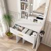 Small Vanity Table Set with Mirror and Adjustable LED Lighting, Socket, Hair Dryer Holder & Padded Stool - Drawers and Shelf, White, W60/H131.5/D38cm