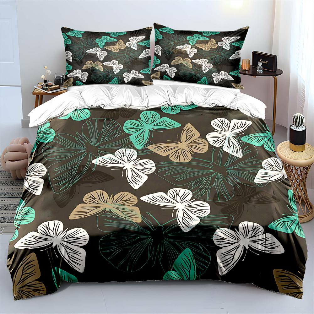Colorful butterfly pattern decorative style Print Soft Comfortable Duvet Cover Bedding Set Included 1*Duvet Cover 2*Pillowcases
