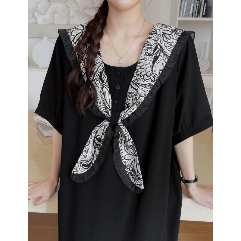 Dimanaf Summer Women Plus Size Short Sleeves Elegant Dress Loose 2025 Vintage Dress Basic Long Casual Shirt Dress