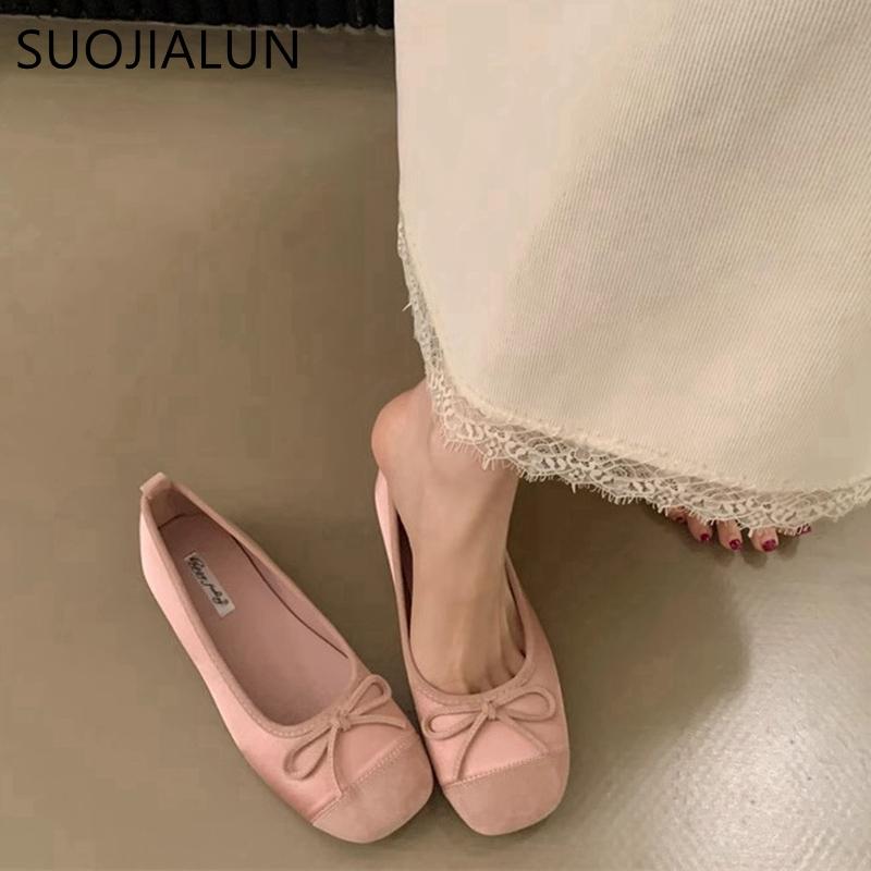 Fashion SUOJIALUN 2025 New Spring Women Flat Shoes Fashion Round Toe Shallow Slip On Ladies Ballet Shoes Soft Leather Eelgant Boat Shoes