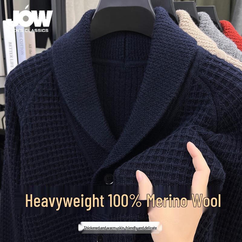JOW Men's Thickened 100% Lambswool Cardigan Sweater