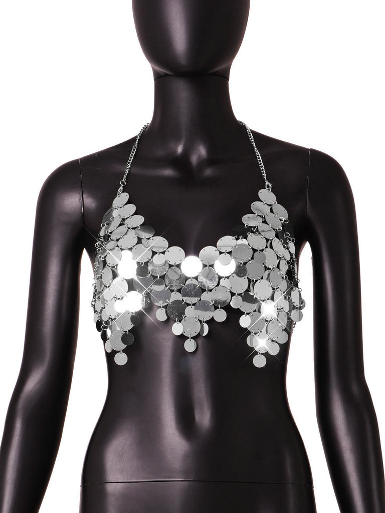 European and American New Ins Nightclub Sexy Sequined Backless Chain Women's Vest