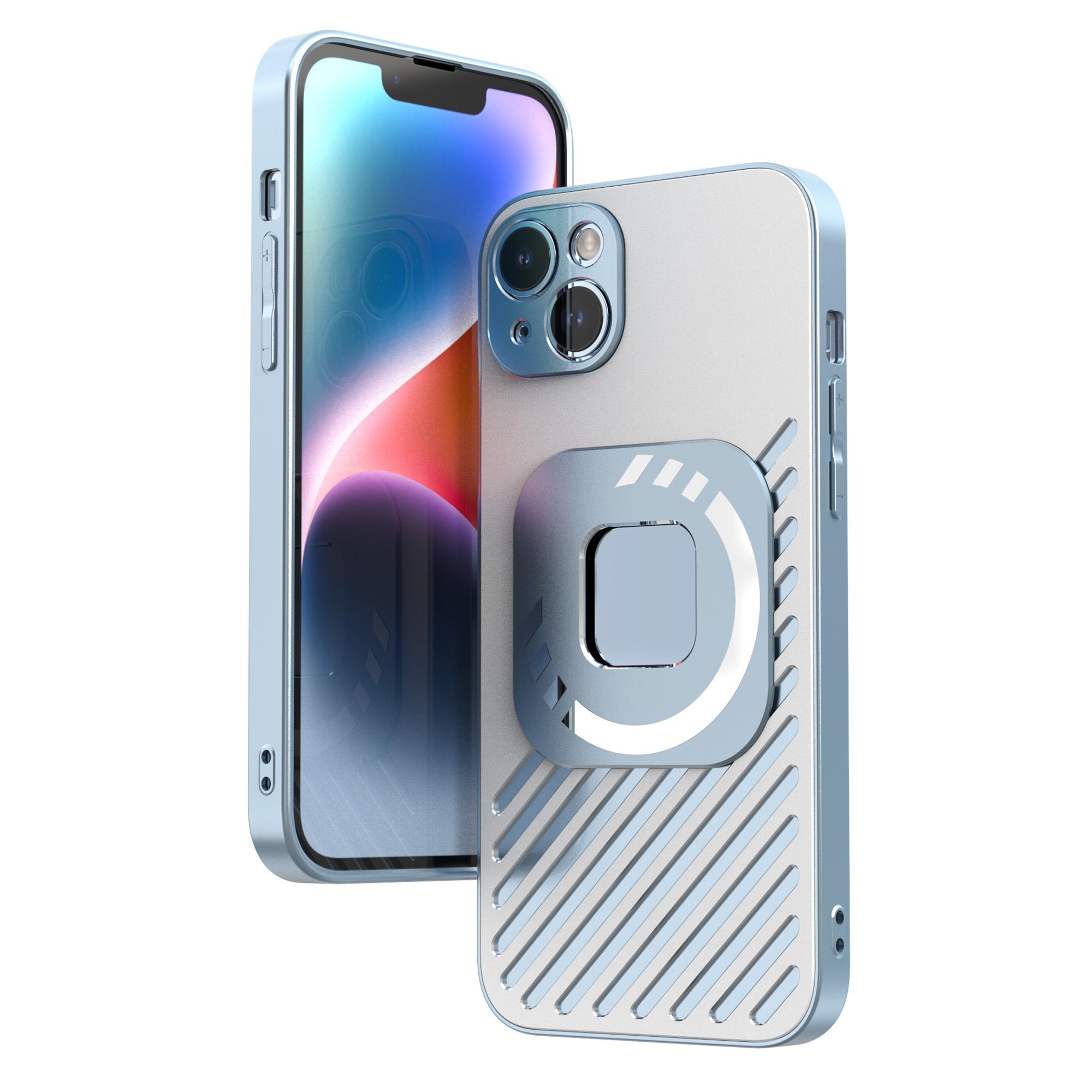 

R-JUST SJ55 For iPhone 14 Plus TPU+PC+Metal Hollow Drop-proof Cover Magnetic Phone Case Compatible with MagSafe Blue