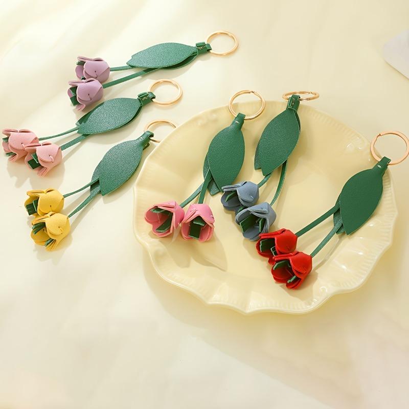 Random Tulip DIY Material Bag Handmade Leather Flower Bag Pendant Keychain Homemade Hand Sewn