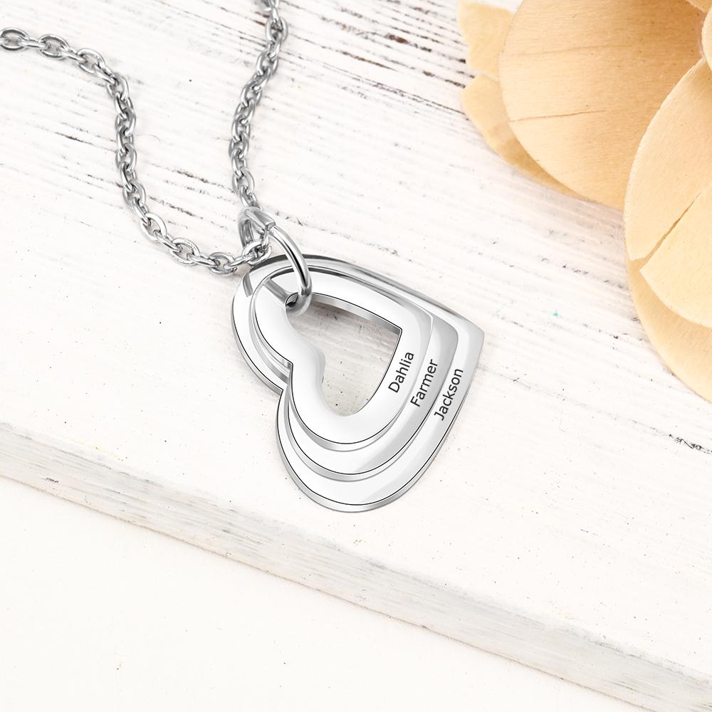 Gepersonaliseerde Hanger Ketting Modieuze Dames Stijlvolle Roestvrij Staal Sieraden Hol Hart Hanger Aangepast 3 Namen Bedel Kettingen Beloofd Souvenir