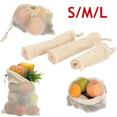 S / M / L Wiederverwendbare Produkttasche Waschbare umweltfreundliche Netztasche aus natürlicher Baumwolle