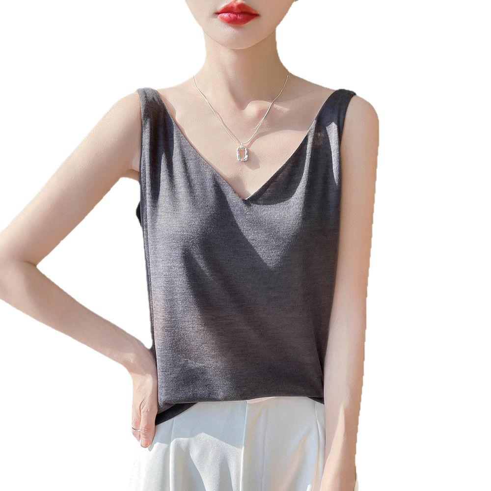 New Summer V-neck Knit Camisole with Double Shoulder Straps - Lightweight Women's Innerwear.