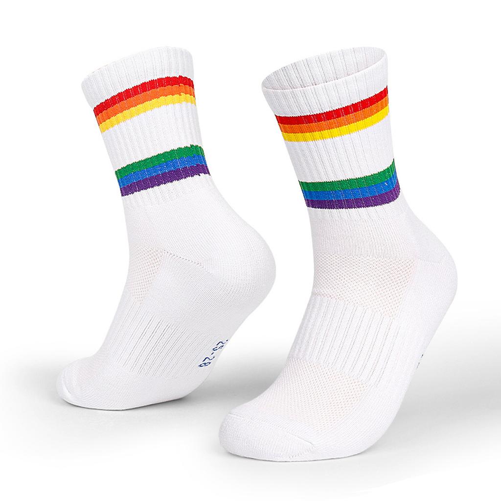 Sweat Wicking Athletic Socks Cotton Tennis Socks Striped Crew Socks Sports Running Socks