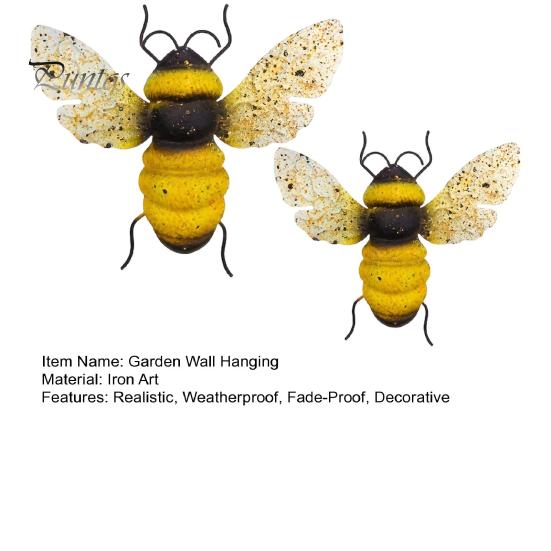 Decorative Bee for Fence 2PCS 3D Metal Wall Art Decor, Iron Sculpture Hanging Garden Yard Ornament, Weatherproof Outdoor Decor Patio Whimsical