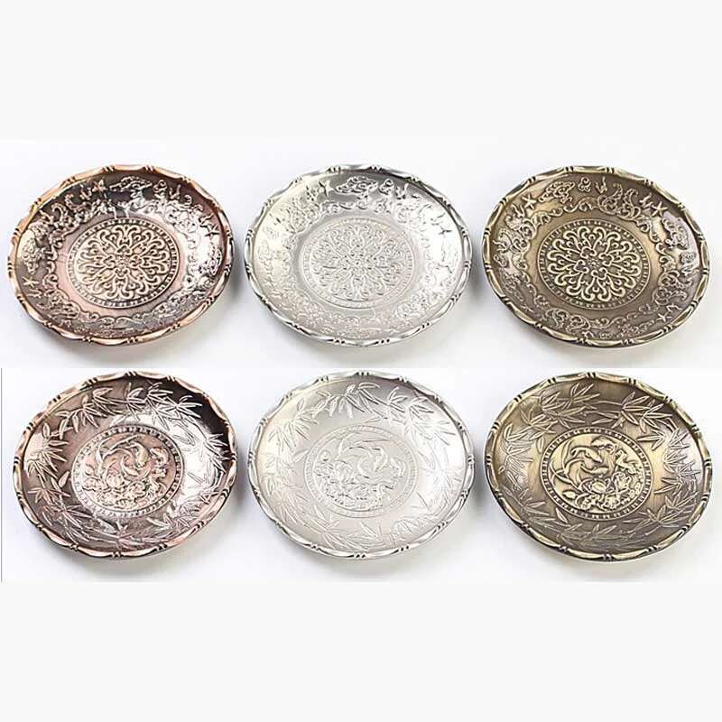 1Pcs Drink Tea Coaster Heat Resistant Alloy Copper Tea Trays Coffee Cup Mats Service Tables Teaware Holder Table Decoration