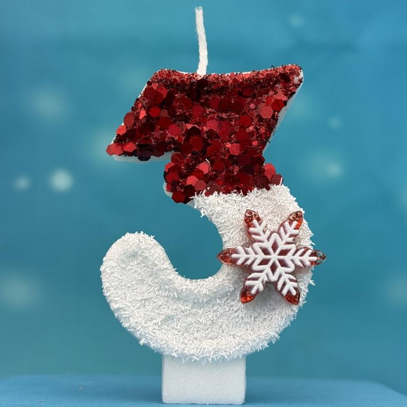 Creative Ice and Snow Digital Birthday Candle Cake Party Decoration Birthday Celebration Wax Diy Red and White Snowflakes