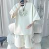 Chinese Style National Style Large Size Ice Silk Suit Men's Summer Loose Casual Sports Shorts Short-sleeved T-shirt Two-piece Suit