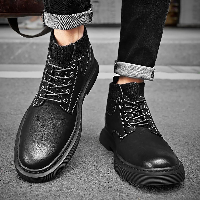 Fashion Men's round headed high top leather shoes Luxury quality minimalist design  leisure business office autumn and winter boots