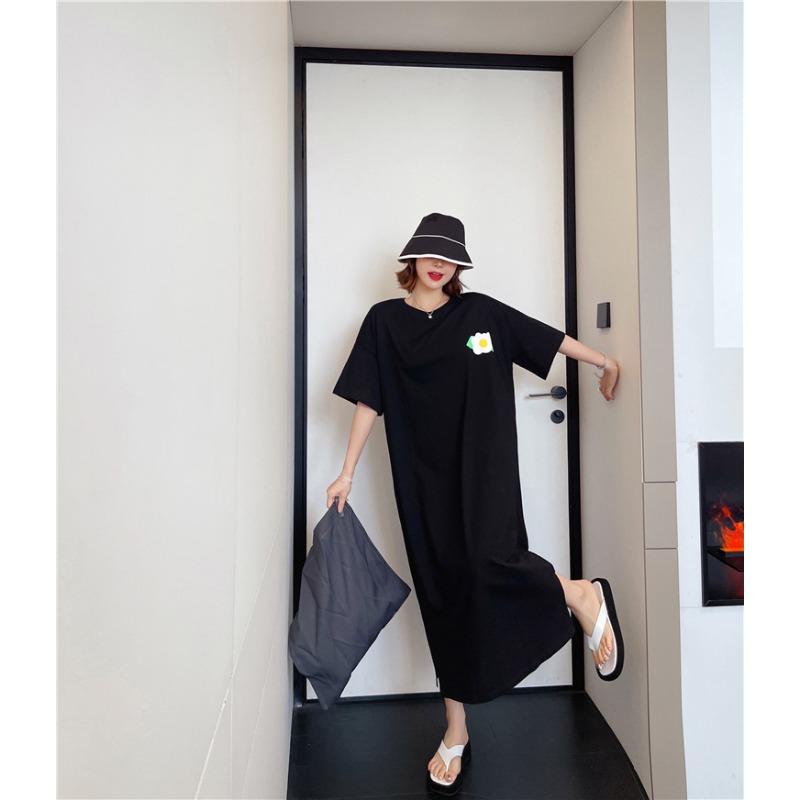 YYFS Damenmode Sommer Frühling Blumenmuster Druck 1/2 Ärmel O-Ausschnitt Lockere Taille Freizeitkleider