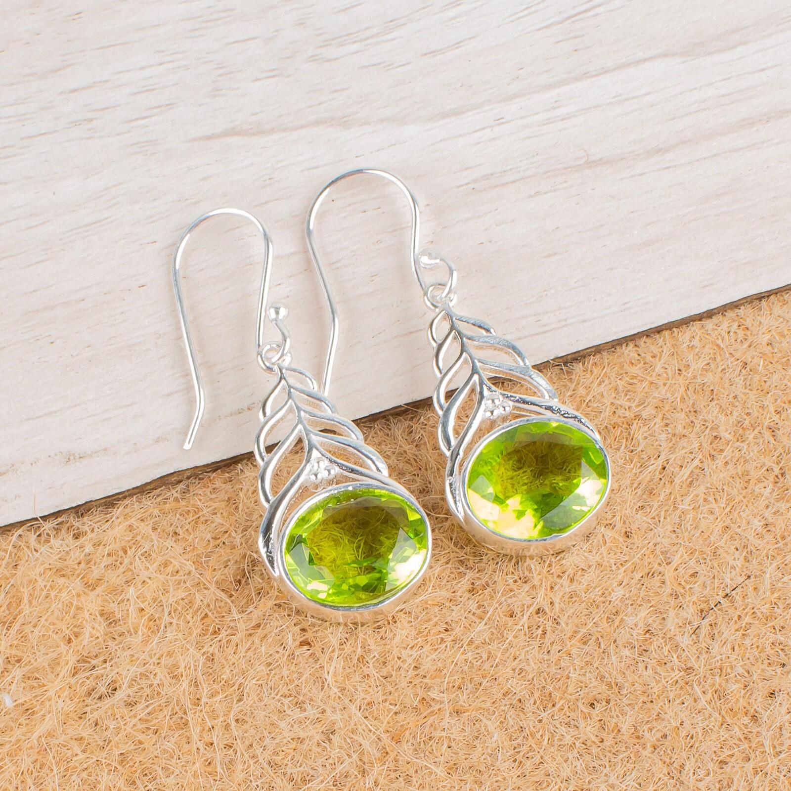 

Natural Peridot Gemstone 925 Sterling Silver Jewelry Drop/Dangle Earrings 1.64 CE-1-6