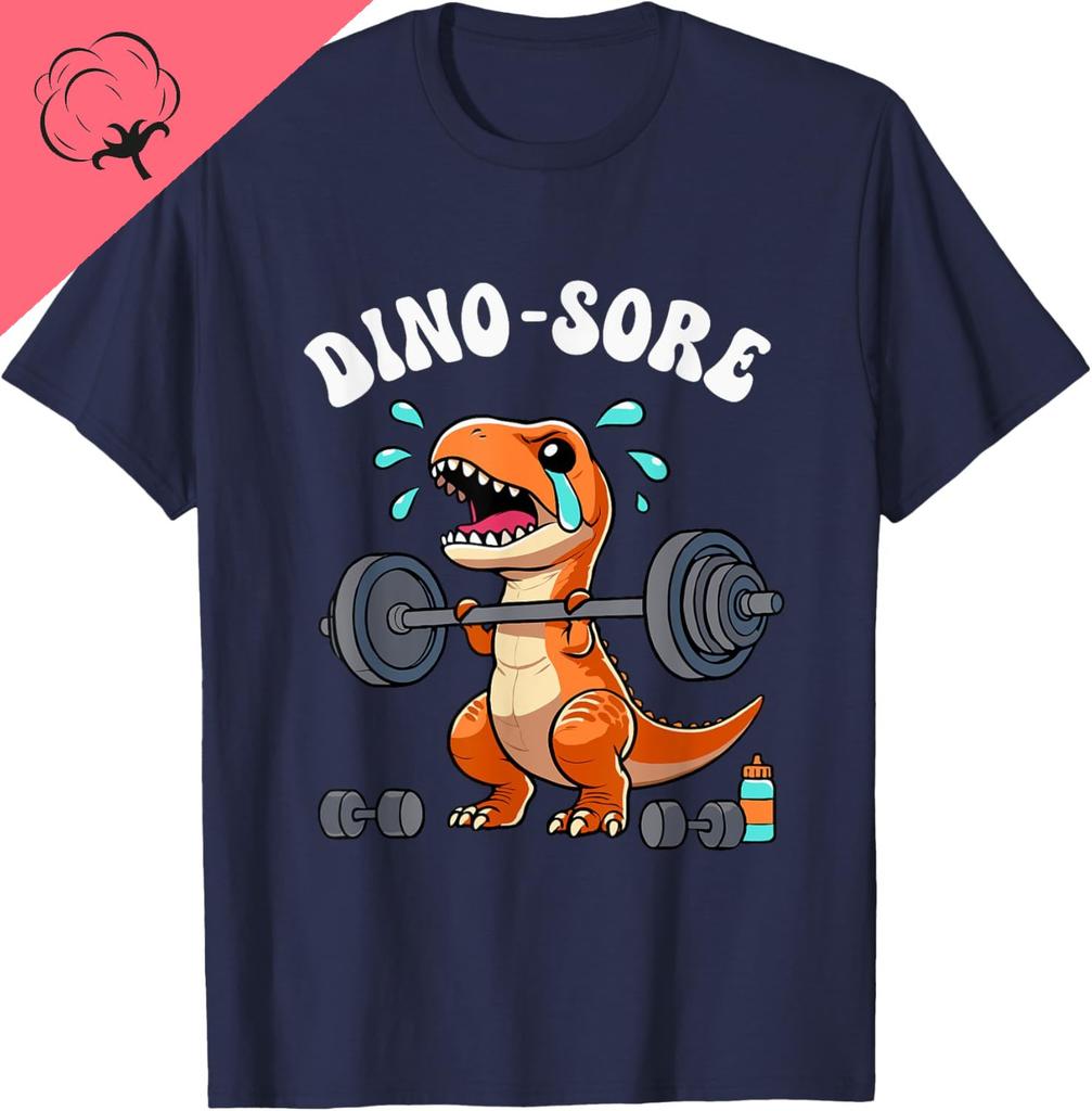 Dinosaur Workout Gym Fitness Lifting Weights Cute Dino Sore Black Cotton Short Sleeve T-Shirt Harajuku Camiseta Hombre