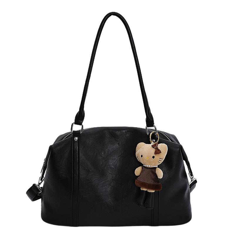 

Текстурированная сумка большой вместимости женская 2025 осень новая простая зарубежная ретро сумка-мессенджер на одно плечо для通勤 no pendant чёрный