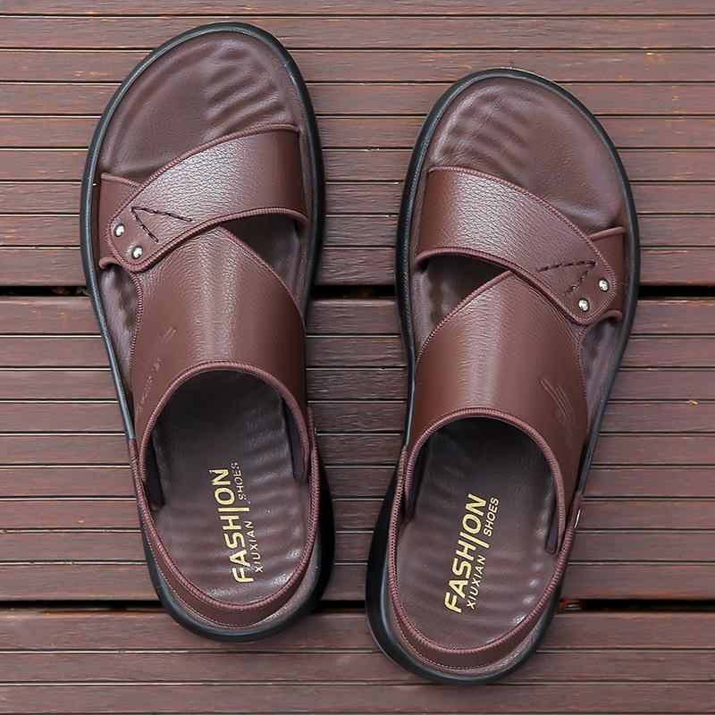 

Men s sandals leather breathable summer casual beach shoes dual-purpose beef tendon sole non-slip dad sandals 44